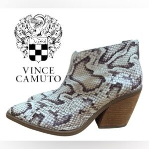 Vince Camuto Snake Print Leather Ankle Boots – Cream Western Style, Size 8